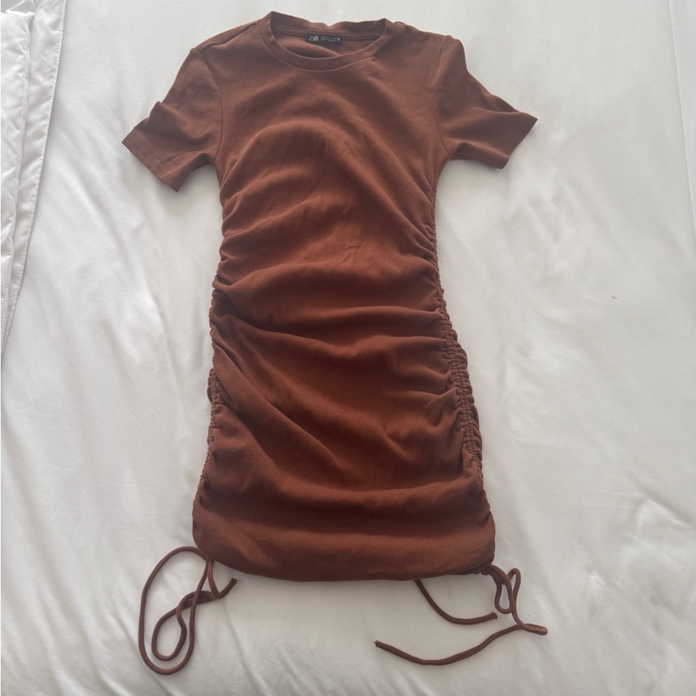 Zara Rust Ribbed Knit Dress - Picture 3 of 3